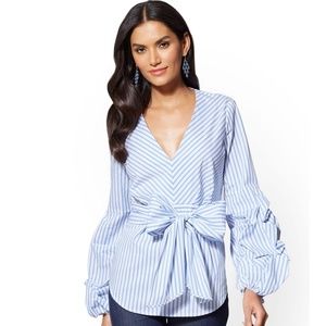 Nautical Stripe Blue & White Ruffle Sleeve Blouse